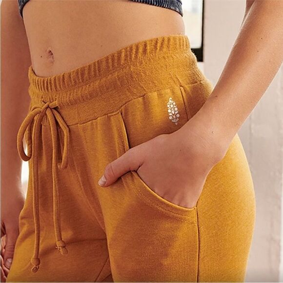 Free people movement gold mustard jogger pant drawstring small s - Picture 1 of 9